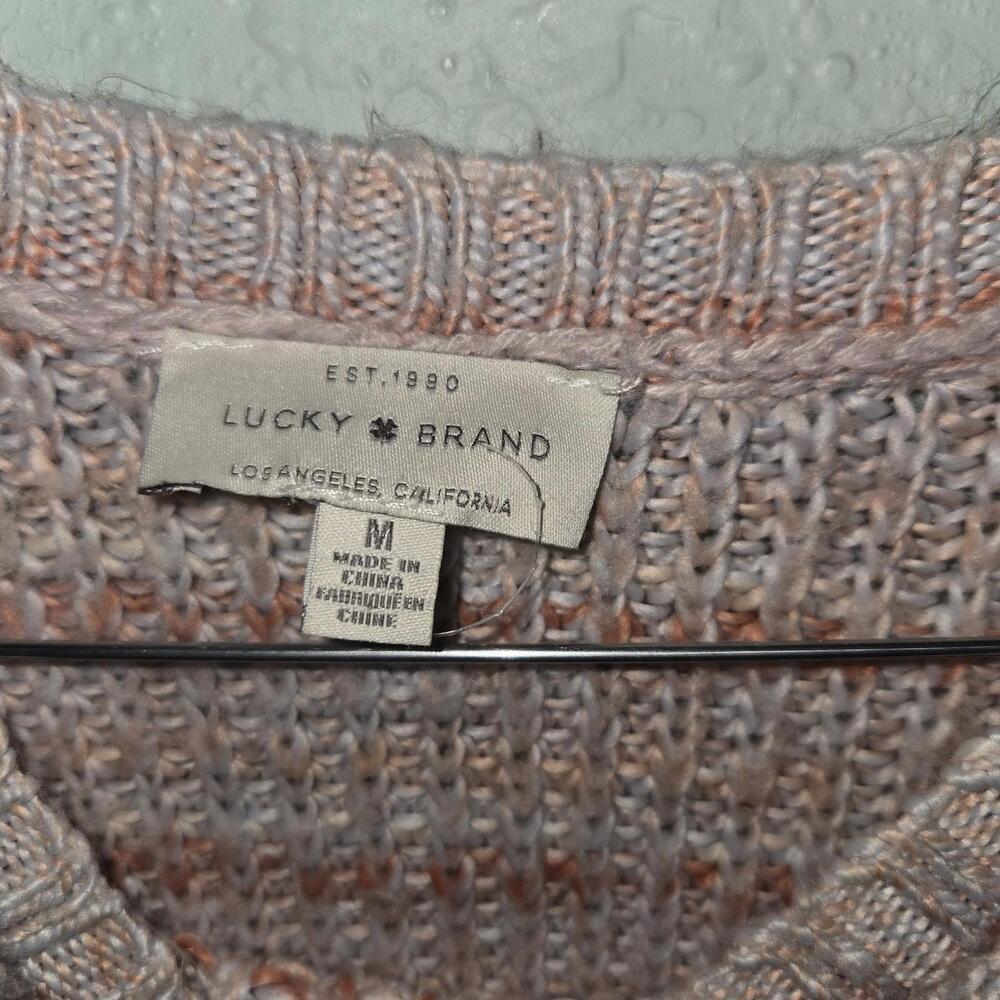 Lucky Brand Womens Pink Crewneck Sweater Size M Striped Knitted Marled Feminine - Picture 2 of 8